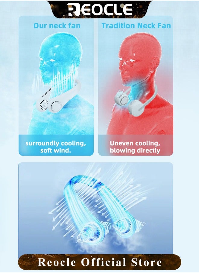 REOCLE Neck Fan Hands Free Bladeless 360° Cooling Personal Fan with Portable Strong Wind & 3 Speed Adjustable & Short Charging & Long Use Time Portable Neck Fan for Outdoor Sports Home Office Travel  - Image 5