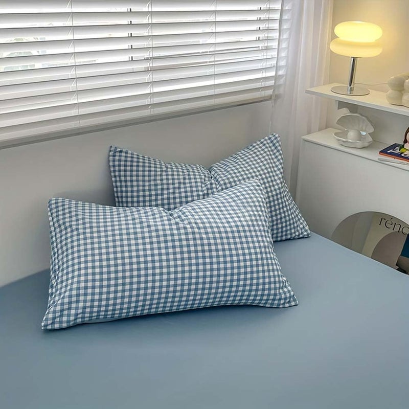 Nayoroom Blue Gingham Duvet Cover Queen Size Plaid Checkered Comforter Cover 3 Pieces Soft Lightweight Washed Microfiber Farmhouse Grid Dorm Bedding Set with Pillowcases - Image 5
