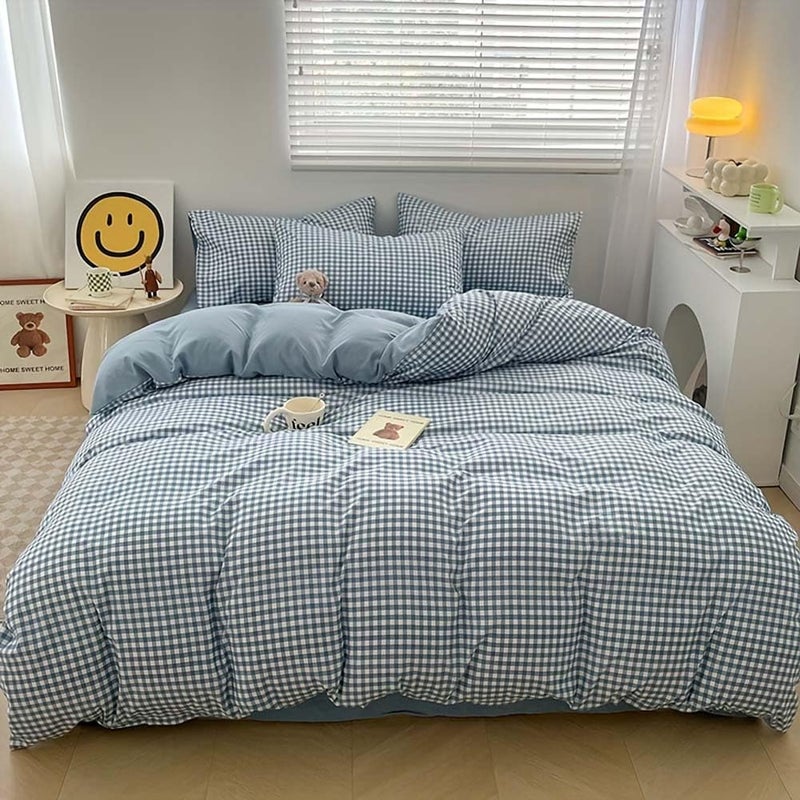 Nayoroom Blue Gingham Duvet Cover Queen Size Plaid Checkered Comforter Cover 3 Pieces Soft Lightweight Washed Microfiber Farmhouse Grid Dorm Bedding Set with Pillowcases - Image 3