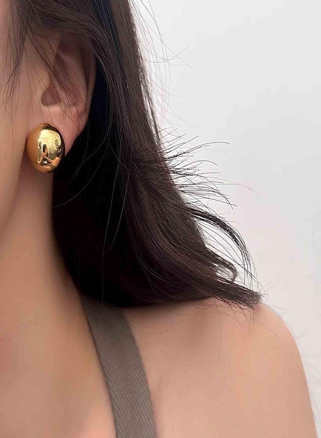 IRCOMULTI Polished Half Ball Stud Earring Chunky Gold Ball Shaped Earring Large Dome Button Earrings Metal Round Balls Earrings Jewelry for Women - Image 2