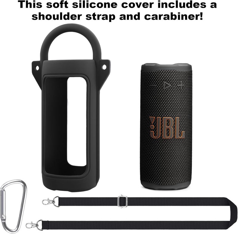 co2CREA Silicone Case for JBL Grip Portable Waterproof Speaker, Portable Travel Soft Cover with Shoulder Strap and Carabiner, Protective Skin Case (Black) - Image 2