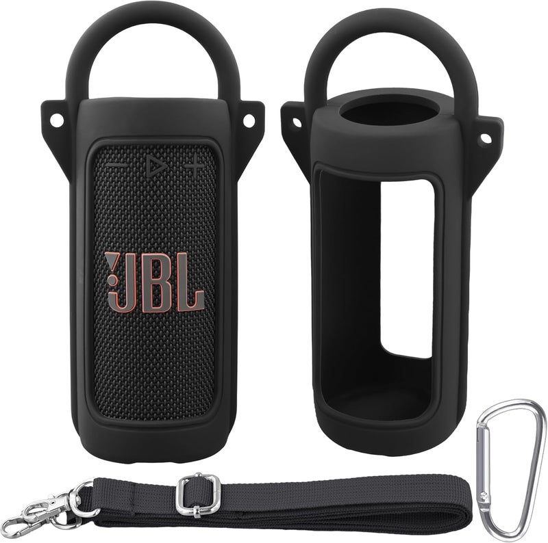 co2CREA Silicone Case for JBL Grip Portable Waterproof Speaker, Portable Travel Soft Cover with Shoulder Strap and Carabiner, Protective Skin Case (Black) - Image 1