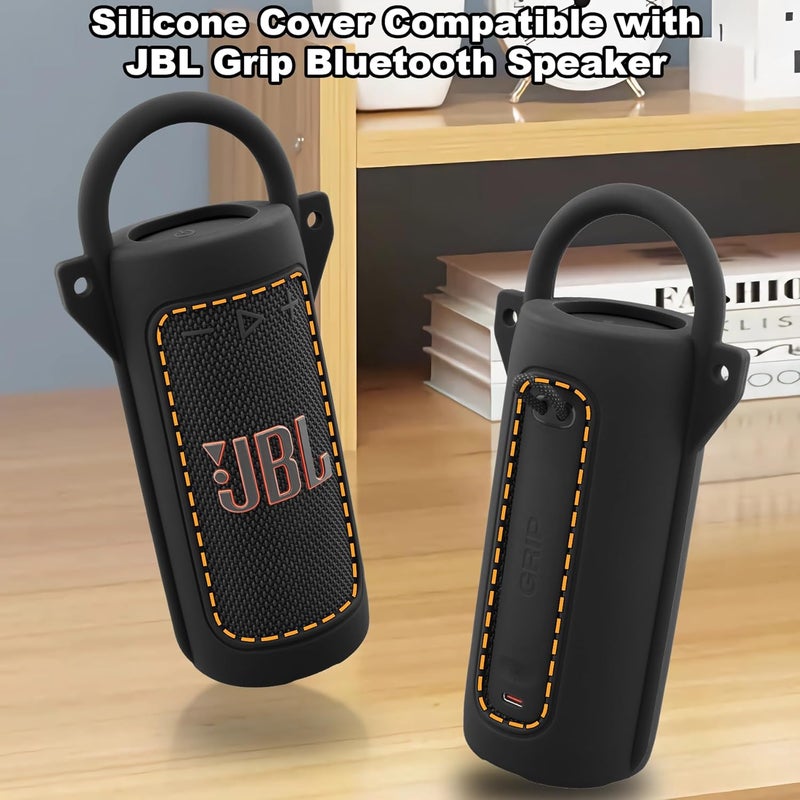 co2CREA Silicone Case for JBL Grip Portable Waterproof Speaker, Portable Travel Soft Cover with Shoulder Strap and Carabiner, Protective Skin Case (Black) - Image 3