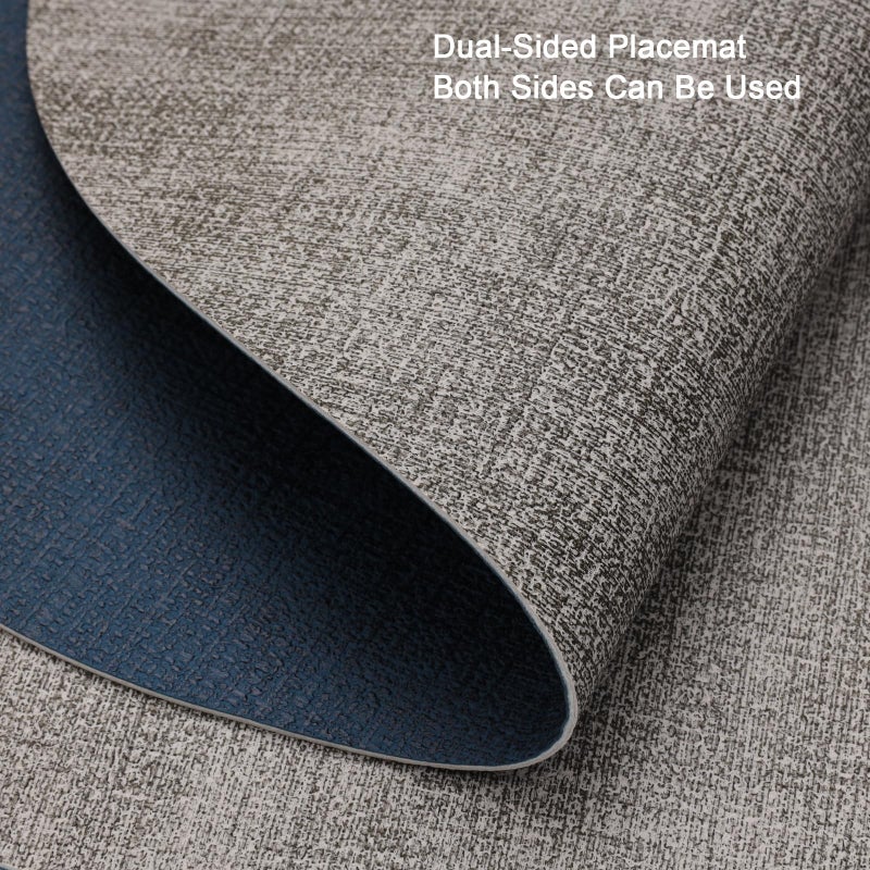 Chitomars Placemats and Coasters, Washable Reversible Placemats Round Faux Leather Wipeable Place Mats Non Slip Heat Resistant Indoor Outdoor Table Mats (Set of 4, Gray Blue) - Image 2