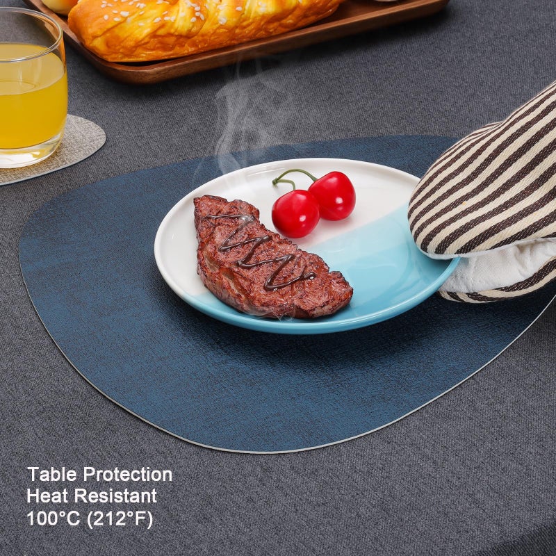 Chitomars Placemats and Coasters, Washable Reversible Placemats Round Faux Leather Wipeable Place Mats Non Slip Heat Resistant Indoor Outdoor Table Mats (Set of 4, Gray Blue) - Image 4