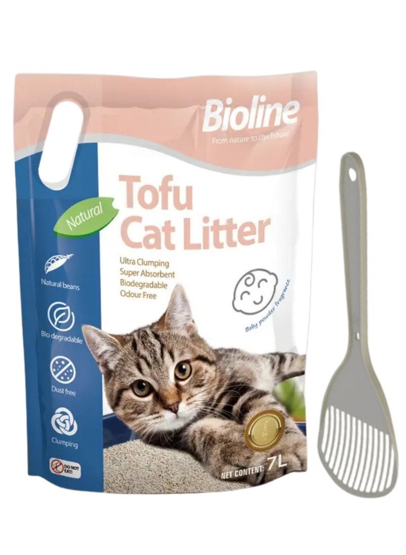 بايولاين عرض مميز - رمل قطط بايولاين توفو 7 لتر - برائحة بودرة الأطفال + مغرفة رمل قطط موديرنا - Image 1