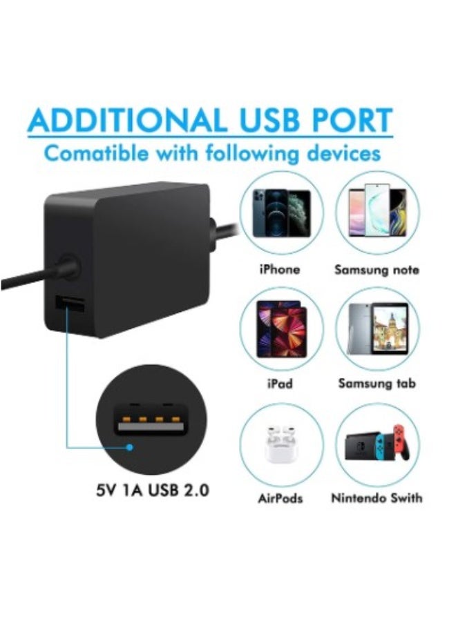 Terabyte Surface Charger, 44W 15V 2.58A Power Supply AC Adapter Charger for Microsoft Surface Pro 3/4/5/6/7, Surface Laptop 3/2/1, Surface Go/Book, with 6ft Power Cord - Image 3