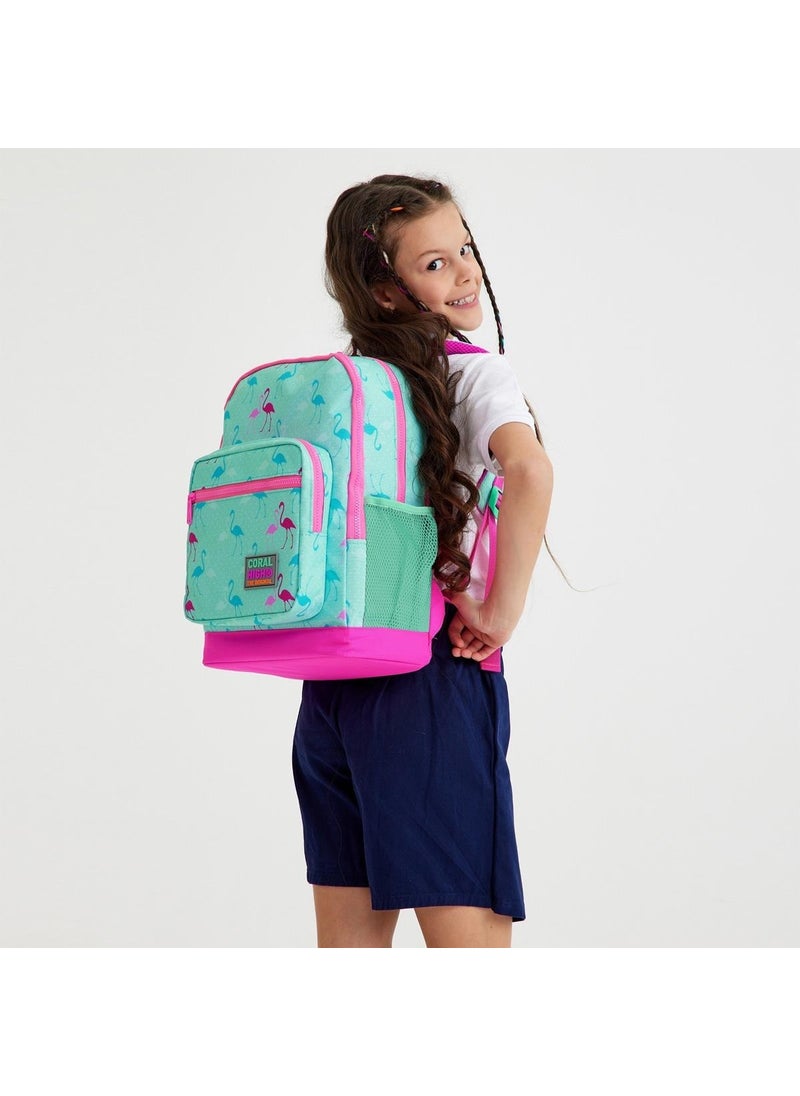 CORAL HIGH Kids Water Green Neon Pink Flamingo Patterned 2-Piece School Bag Set SET0223111  - Image 4