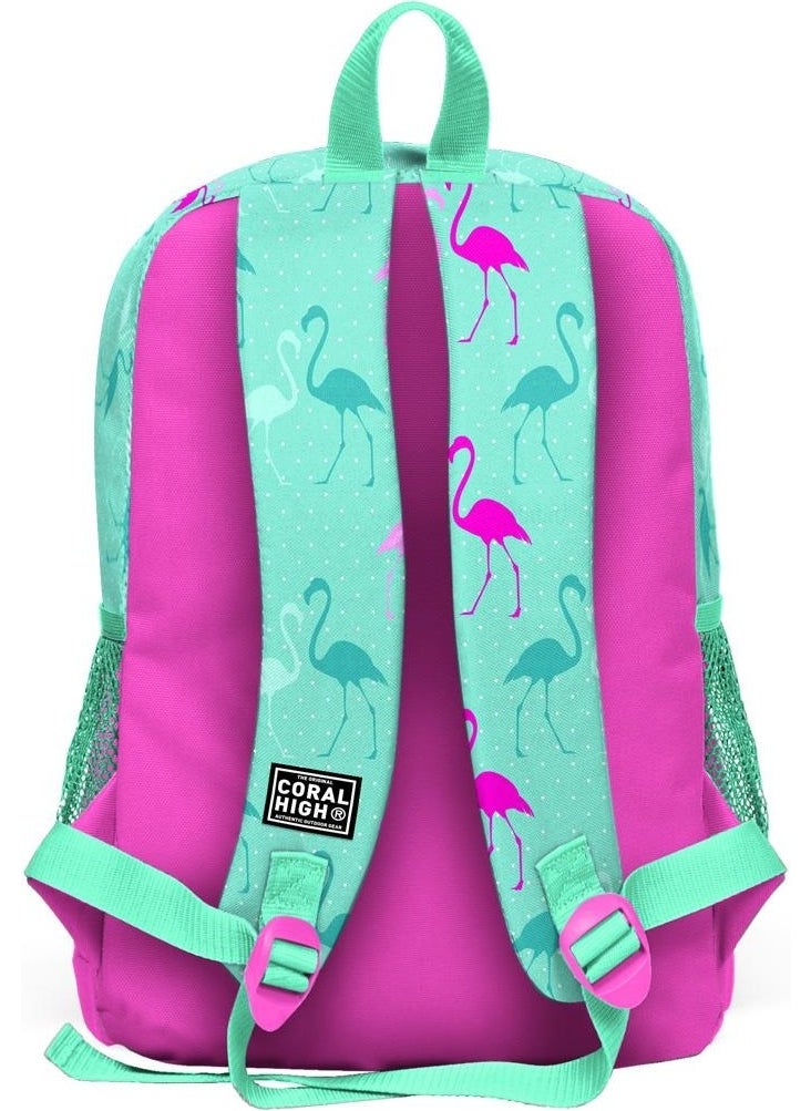 CORAL HIGH Kids Water Green Neon Pink Flamingo Patterned 2-Piece School Bag Set SET0223111  - Image 5