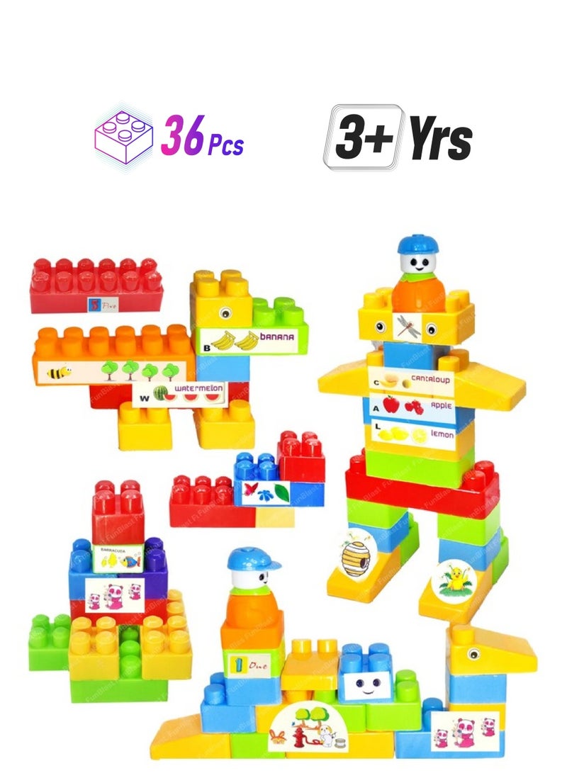FunBlast Building Blocks for Kids - DIY Plastic Building Blocks for Kids Puzzle Games for Kids, Toys for Children Educational & Learning Toy for 3+ Years Kids, Girls & Boys (36 Pcs-Multicolor) - Image 1