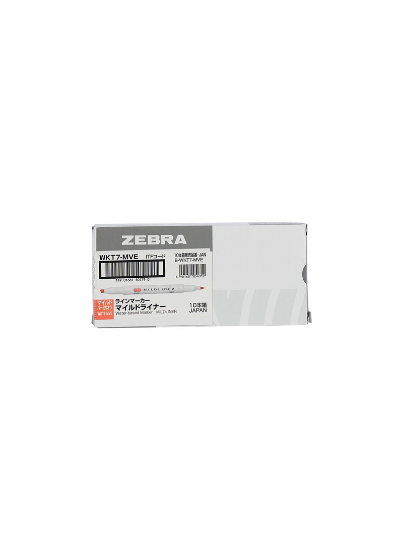 ZEBRA Mildliner Double Sided Highlighter , for Journal Planner , marking dictionary, Note Taking , drawing illustrations , Pack of 10 Vermilion Highlighters  - Image 1