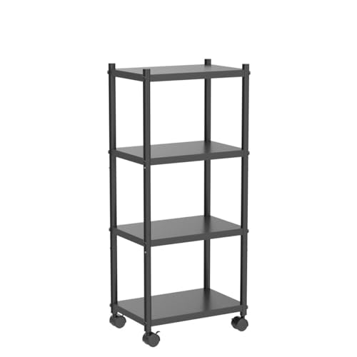 PXRACK Storage Shelves with Rolling Wheels, Adjustable 4 Tier Metal Shelving Unit for Storage Heavy Duty, Small Storage Rack Shelf for Corner of The Kitchen Bathroom Living Room Garage Office, Black - Image 4