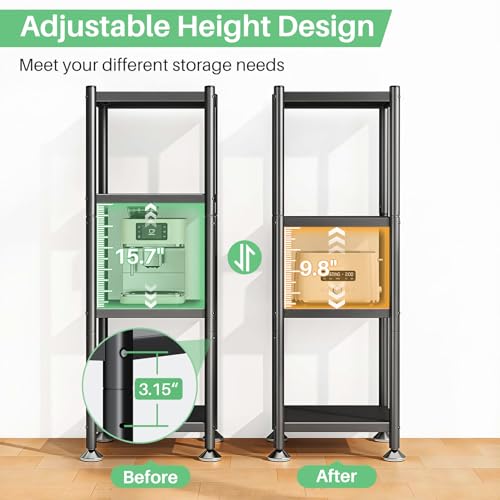 PXRACK Storage Shelves with Rolling Wheels, Adjustable 4 Tier Metal Shelving Unit for Storage Heavy Duty, Small Storage Rack Shelf for Corner of The Kitchen Bathroom Living Room Garage Office, Black - Image 3