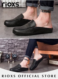 RIOXS Men's Flat Shoes,Closed Toe Clog Sandals,Faux Leather Mules Shoes,Fashion Slip-On Backless Mule Shoes For Man,Lightweight Flat Mules For Home Outdoor Walking  - Image 3