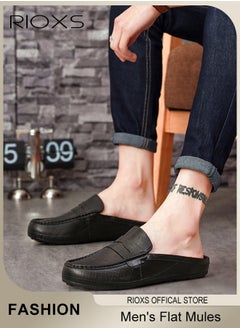 RIOXS Men's Flat Shoes,Closed Toe Clog Sandals,Faux Leather Mules Shoes,Fashion Slip-On Backless Mule Shoes For Man,Lightweight Flat Mules For Home Outdoor Walking  - Image 2