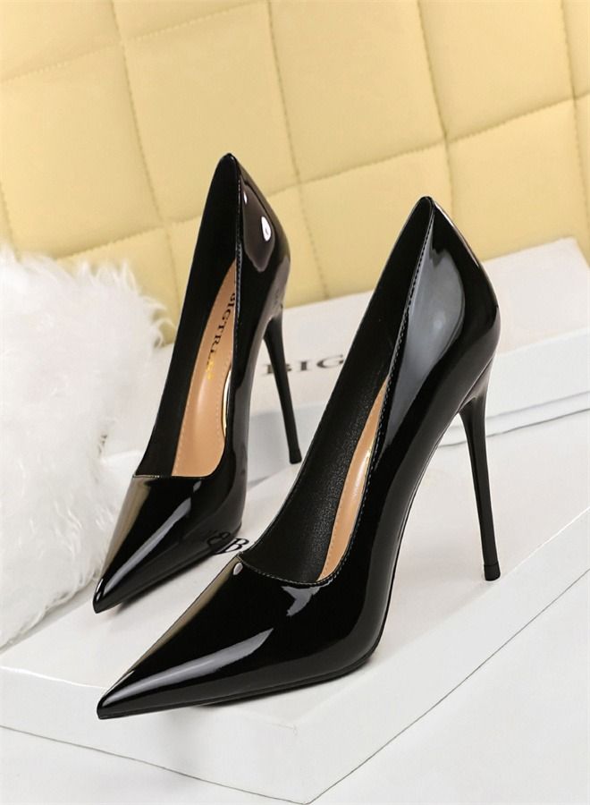 BIGTREE كعب عالٍ مدبب بسيط ضحل 10 سم أسود