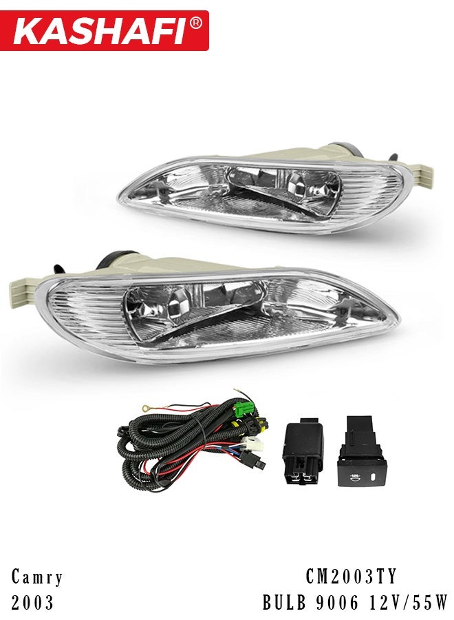 KASHAFI Fog Lamp Set for Toyota Camry 2003, CM2003TY Front Fog Light Kit with Wiring Harness, Relay & Switch Bulb Type 9006 12V 55W IP67 Waterproof Clear Lens Fog Lamps - Image 1