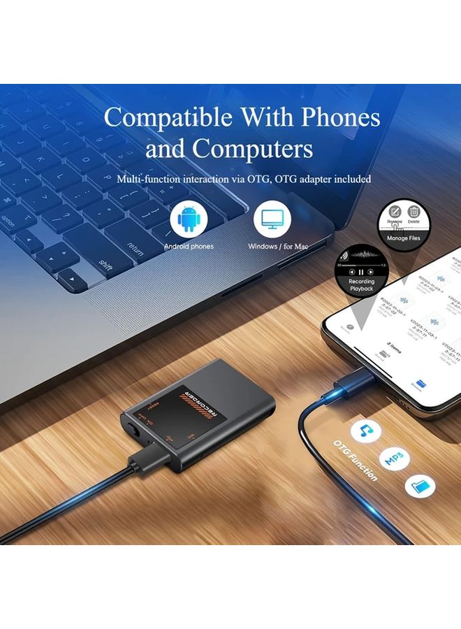 64GB Portable Digital Voice Recorder AI Noise Reduction MP3 Playback Type C USB Rechargeable Battery - Image 2