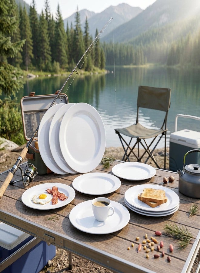 Lechoo White Melamine Dinner Plates, 10inch 12pcs Plates Dishes Set Camper RV Break-resistant and Lightweight for Everyday Use,White - Image 4