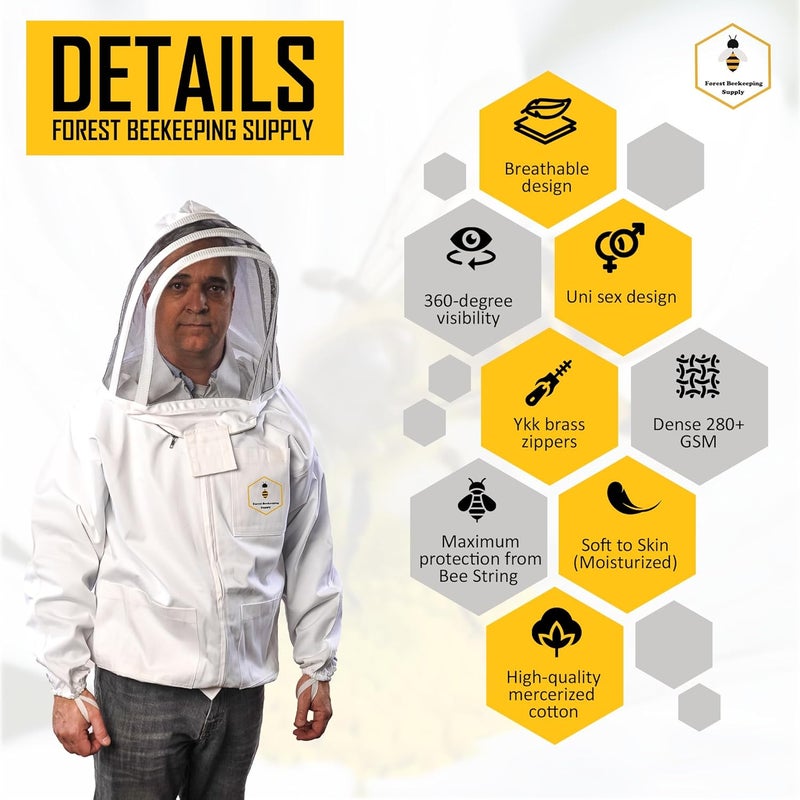 FOREST BEEKEEPING SUPPLY Beekeeping Jacket with Fencing Veil – Premium 100% Cotton Bee Jacket for Professional Beekeepers by (XL) - Image 2