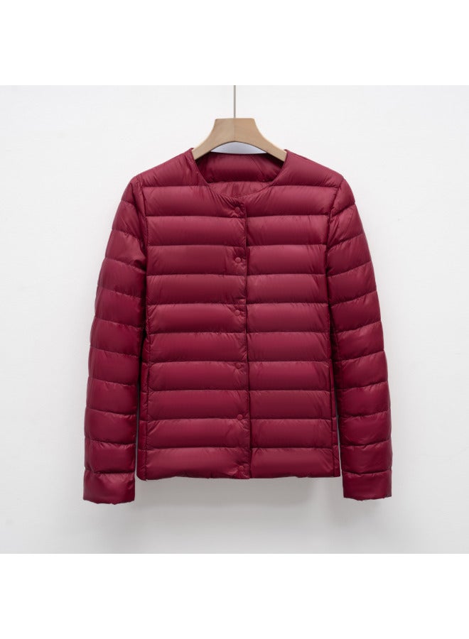 Pinghu Lightweight Women's Short Round Neck Autumn And Winter New Simple Round Neck Warm Jacket Solid Color Long Sleeve Down Jacket Liner