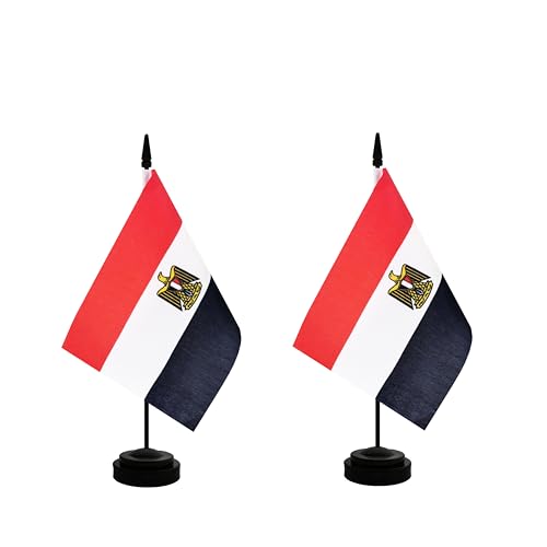 Rotenl 2 Pack Egypt Desk Flag, Egyptian Table Office Flag with Solid Pole and Stand Base, International Country Flag, Festival Celebration, Classroom Meeting Desktop Decoration (Egypt) - Image 1
