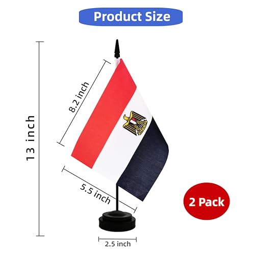 Rotenl 2 Pack Egypt Desk Flag, Egyptian Table Office Flag with Solid Pole and Stand Base, International Country Flag, Festival Celebration, Classroom Meeting Desktop Decoration (Egypt) - Image 2