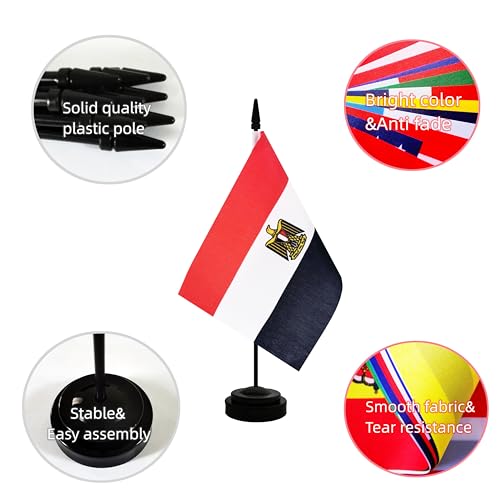 Rotenl 2 Pack Egypt Desk Flag, Egyptian Table Office Flag with Solid Pole and Stand Base, International Country Flag, Festival Celebration, Classroom Meeting Desktop Decoration (Egypt) - Image 3