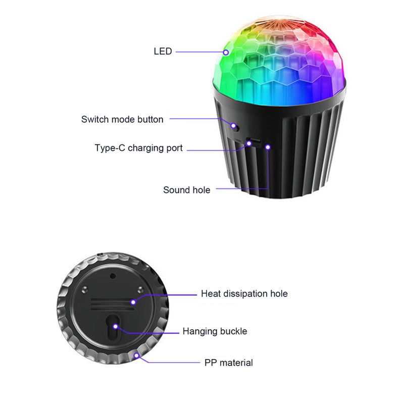 Crystal Magic Ball Lamp Home KTV Stage Light Disco LEDs Light Projection Lights Atmosphere Light Sound Activated USB Plug and Play - Image 3