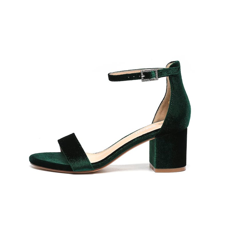 Amoji Women's Block Heels 2.5 Inch Strappy Heels Dressy Sandals Ankle Strap Lady Low Heels Chunky Heeled Sandals 301 VelvetGreen Size 7 women - Image 4