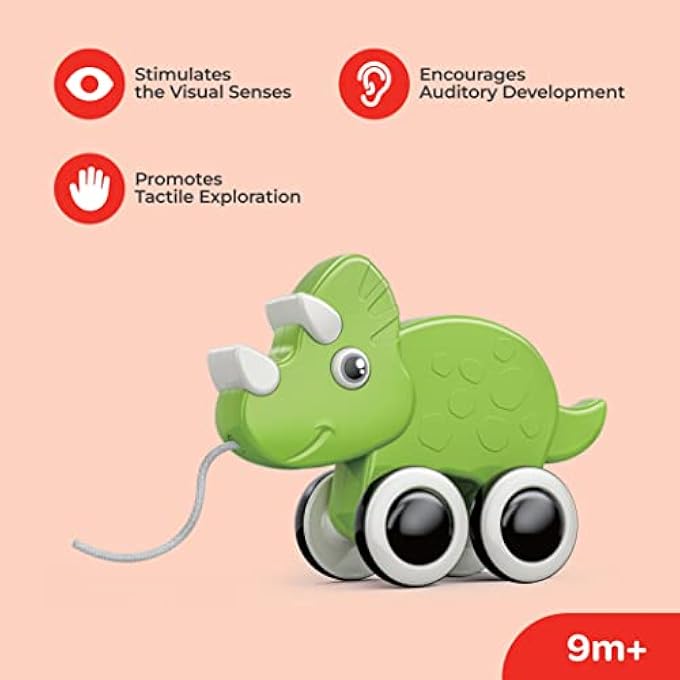ROLLING BUDDY PULL ALONG TOY MONTESSORI TOYS AND STACKING TOYS, LEARNING EDUCATIONAL TOYS FOR 6M+ DEVELOPMENTAL MOTOR SKILLS, PRESCHOOL TOY - RHINO - Image 2