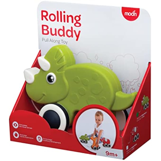 ROLLING BUDDY PULL ALONG TOY MONTESSORI TOYS AND STACKING TOYS, LEARNING EDUCATIONAL TOYS FOR 6M+ DEVELOPMENTAL MOTOR SKILLS, PRESCHOOL TOY - RHINO - Image 5