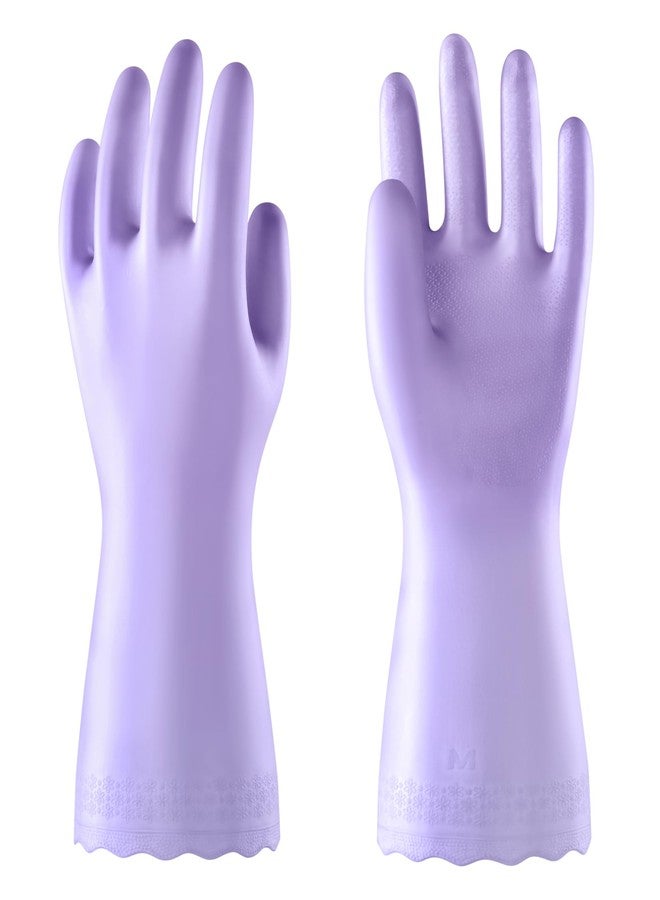 Mr.Panda Skin-Friendly Flocked Cotton Liner Cleaning Gloves Medium, Reusable Dishwashing Gloves for Washing Dishes, Kitchen, Shimmering Pink - Image 1
