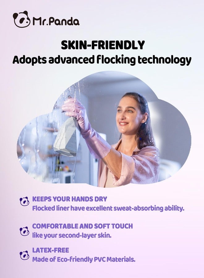 Mr.Panda Skin-Friendly Flocked Cotton Liner Cleaning Gloves Medium, Reusable Dishwashing Gloves for Washing Dishes, Kitchen, Shimmering Pink - Image 3