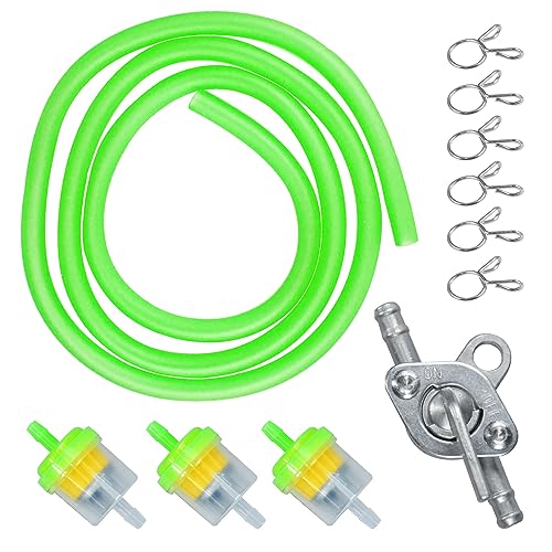 HOLATO Gas Fuel Line Hose Clamps Fuel Filters with Inline Shut Off Valve Petcock Set for 50cc 70cc 90cc 110cc 125cc 150cc Taotao Coolster Apollo Baja ATV Four Wheeler Dirt Pit Bike GREEN - Image 1