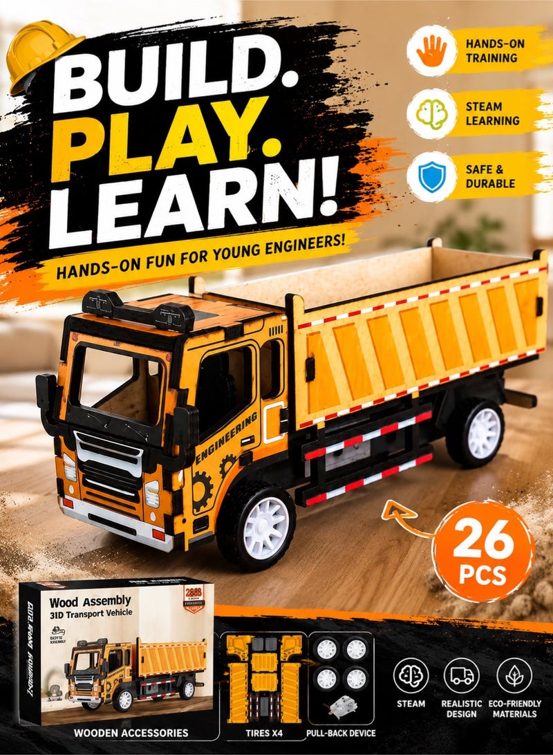 Saudi Select Engaging 3D Wooden Puzzle Transport Truck Toy - Hands-On STEM Learning & Fun Assembly Model Kit - Image 1