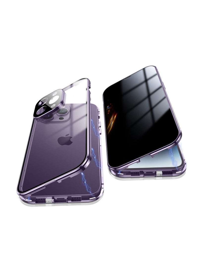 SYOSI جراب مضاد للتجسس لهاتف iPhone 14 Pro Max، غطاء زجاجي مقوى للخصوصية بزاوية 360 درجة من الأمام والخلف، شاشة مضادة للتجسس، مصد معدني مضاد للتجسس مع امتصاص مغناطيسي لهاتف iPhone 14 Pro Max (أرجواني) - Image 2