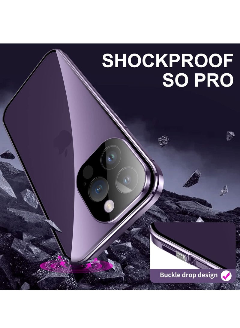 SYOSI جراب مضاد للتجسس لهاتف iPhone 14 Pro Max، غطاء زجاجي مقوى للخصوصية بزاوية 360 درجة من الأمام والخلف، شاشة مضادة للتجسس، مصد معدني مضاد للتجسس مع امتصاص مغناطيسي لهاتف iPhone 14 Pro Max (أرجواني) - Image 3