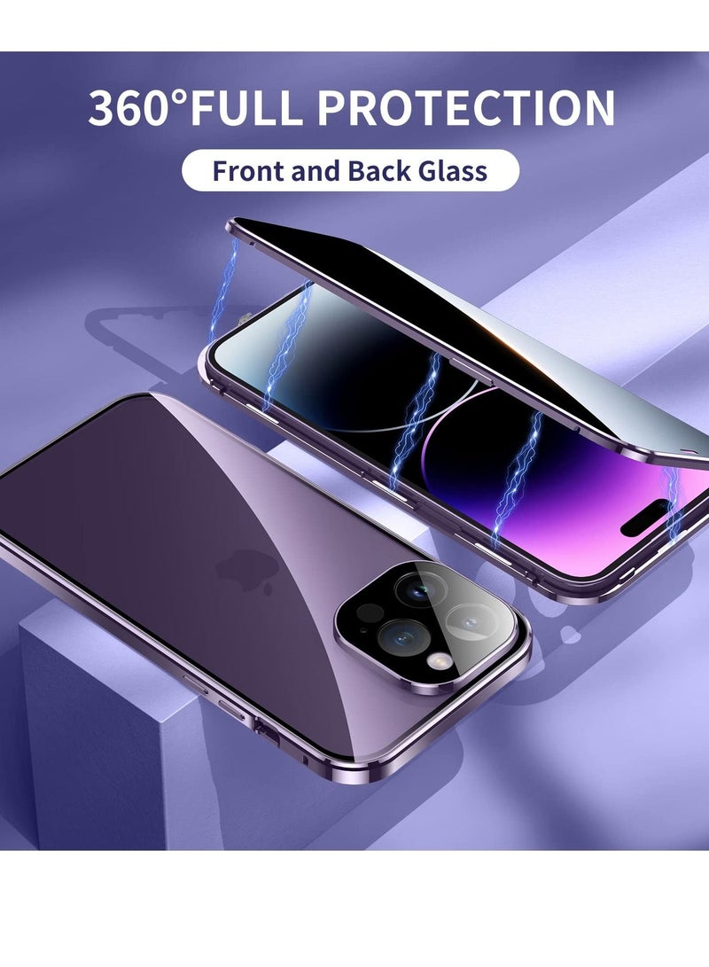 SYOSI جراب مضاد للتجسس لهاتف iPhone 14 Pro Max، غطاء زجاجي مقوى للخصوصية بزاوية 360 درجة من الأمام والخلف، شاشة مضادة للتجسس، مصد معدني مضاد للتجسس مع امتصاص مغناطيسي لهاتف iPhone 14 Pro Max (أرجواني) - Image 4