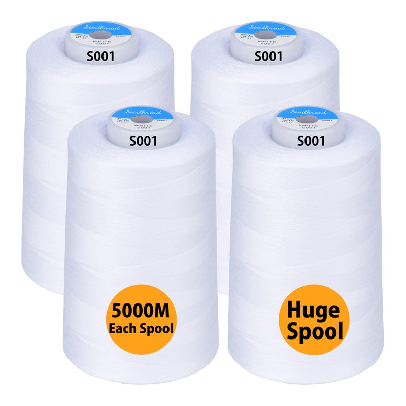 Simthread All Purpose Sewing Thread from 100 Spun Polyester for Serger Overlock Merrow Quilting Sewing 4 Big Cones of 5000M 5500 Yards Each 40S2 White - Image 2