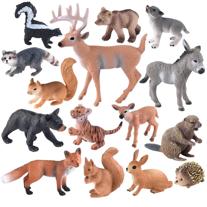 ELECLAND 15Pcs Woodland Animal Figures Forest Animals Figures Miniature Woodland Creatures Figurines Woodland Cake Topper for Kids Birthday Decorations, Christmas Party Decorations - Image 1
