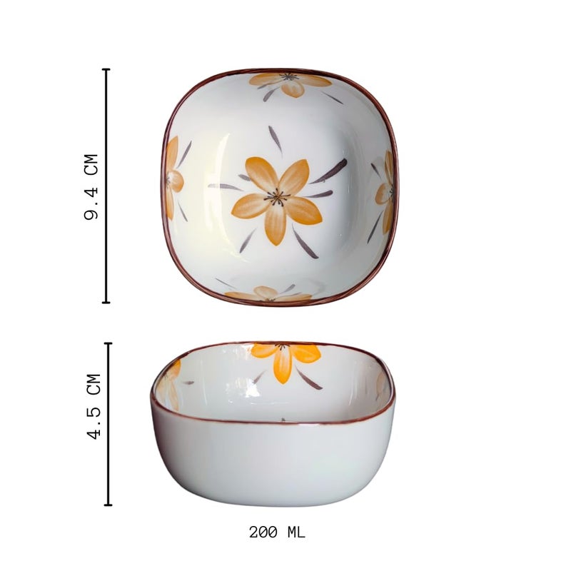 KitchEase 200ml Premium Porcelain Dining Floral Printed Ceramic Bowls for Chutney Dessert Ice Cream Snacks Cereal Microwave Safe Serving Cups Ideal for Home Restaurant Gifting Set of 6 - Image 4