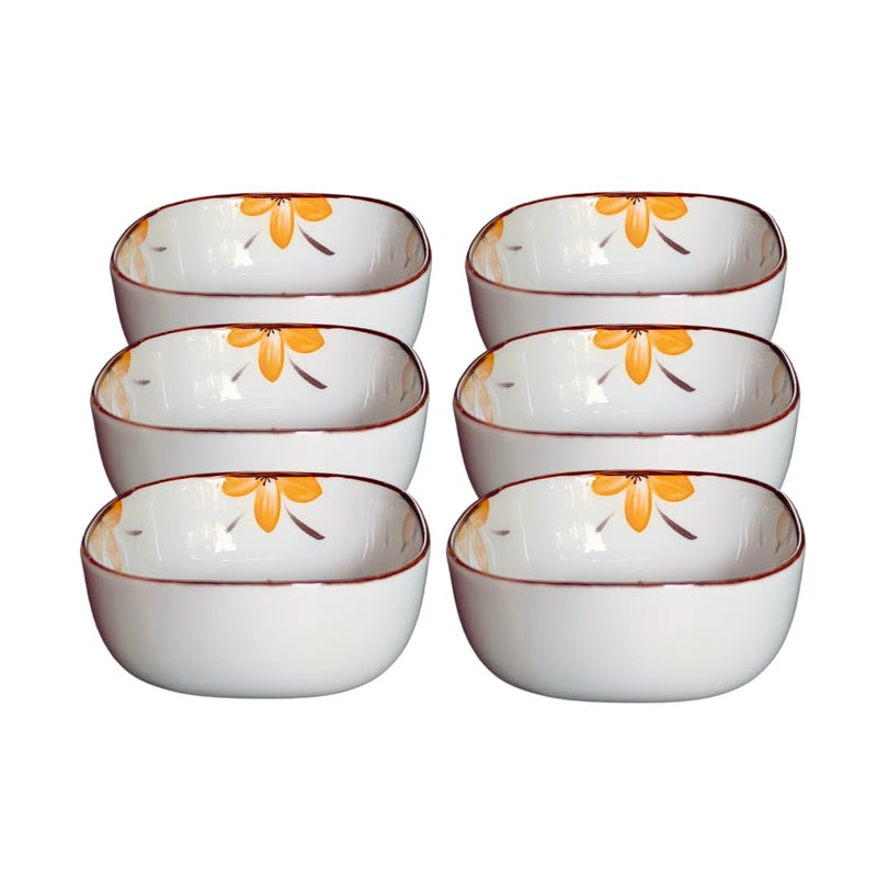 KitchEase 200ml Premium Porcelain Dining Floral Printed Ceramic Bowls for Chutney Dessert Ice Cream Snacks Cereal Microwave Safe Serving Cups Ideal for Home Restaurant Gifting Set of 6 - Image 1