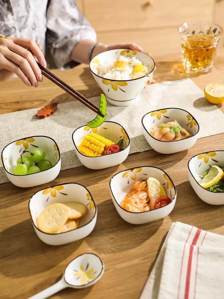 KitchEase 200ml Premium Porcelain Dining Floral Printed Ceramic Bowls for Chutney Dessert Ice Cream Snacks Cereal Microwave Safe Serving Cups Ideal for Home Restaurant Gifting Set of 6 - Image 5