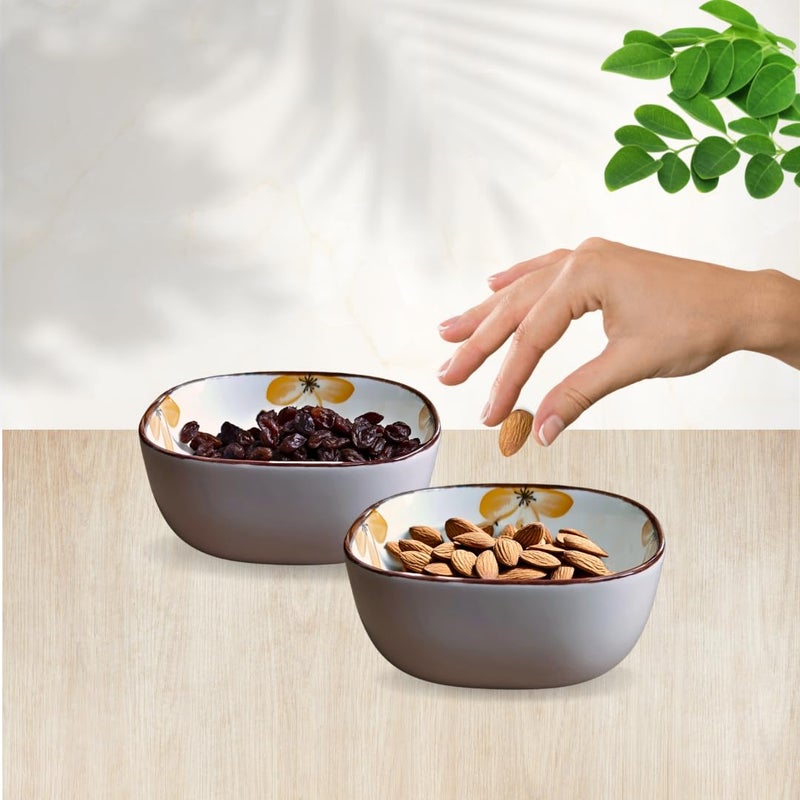 KitchEase 200ml Premium Porcelain Dining Floral Printed Ceramic Bowls for Chutney Dessert Ice Cream Snacks Cereal Microwave Safe Serving Cups Ideal for Home Restaurant Gifting Set of 6 - Image 3