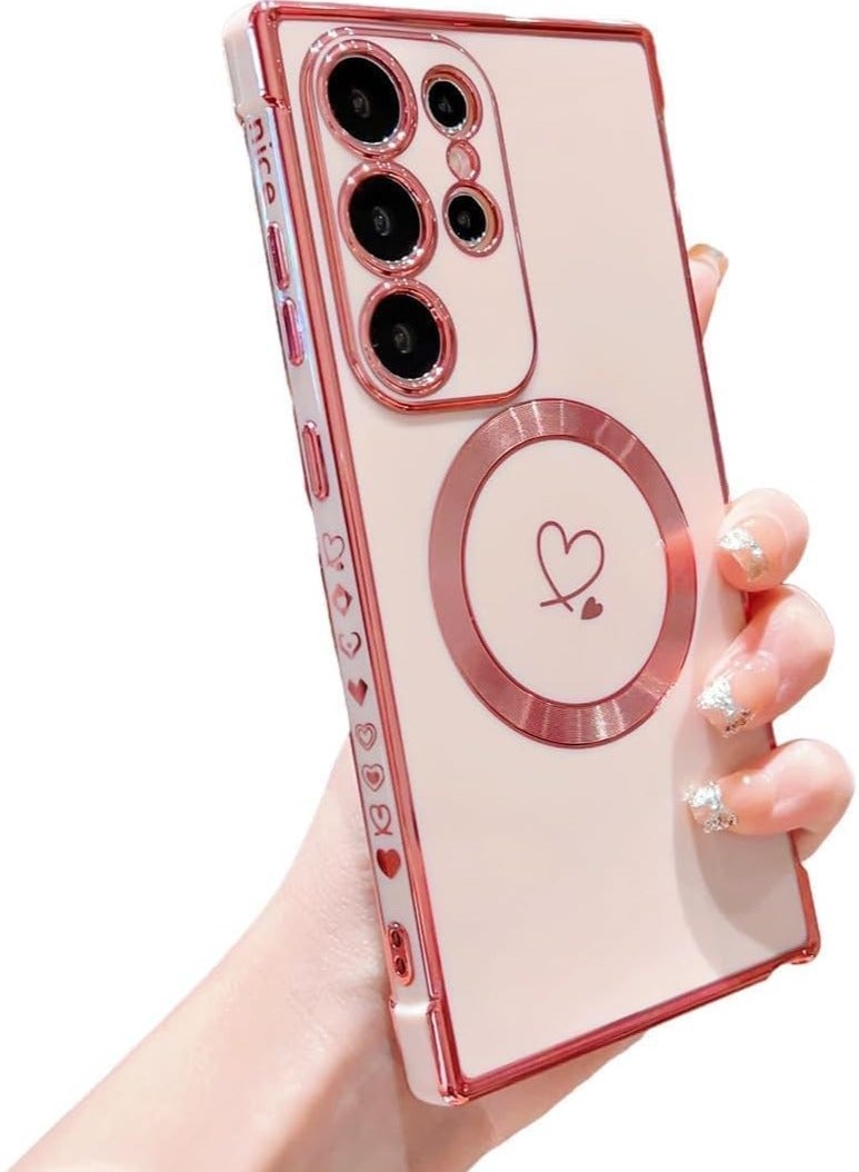 VKL Samsung Galaxy S25 Ultra Case Compatible with Mag-safe, for Women Cute Heart, Support Wireless Charging Electroplated Camera Lens Protection Cover Case for Samsung S25 Ultra (Pink) - Image 1