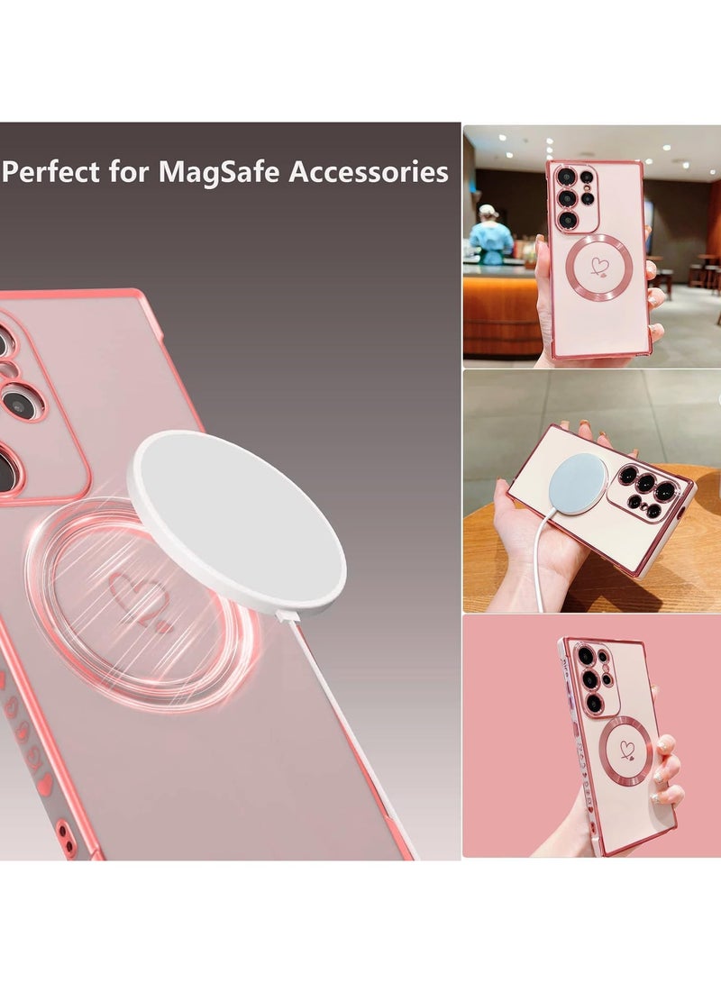 VKL Samsung Galaxy S25 Ultra Case Compatible with Mag-safe, for Women Cute Heart, Support Wireless Charging Electroplated Camera Lens Protection Cover Case for Samsung S25 Ultra (Pink) - Image 4
