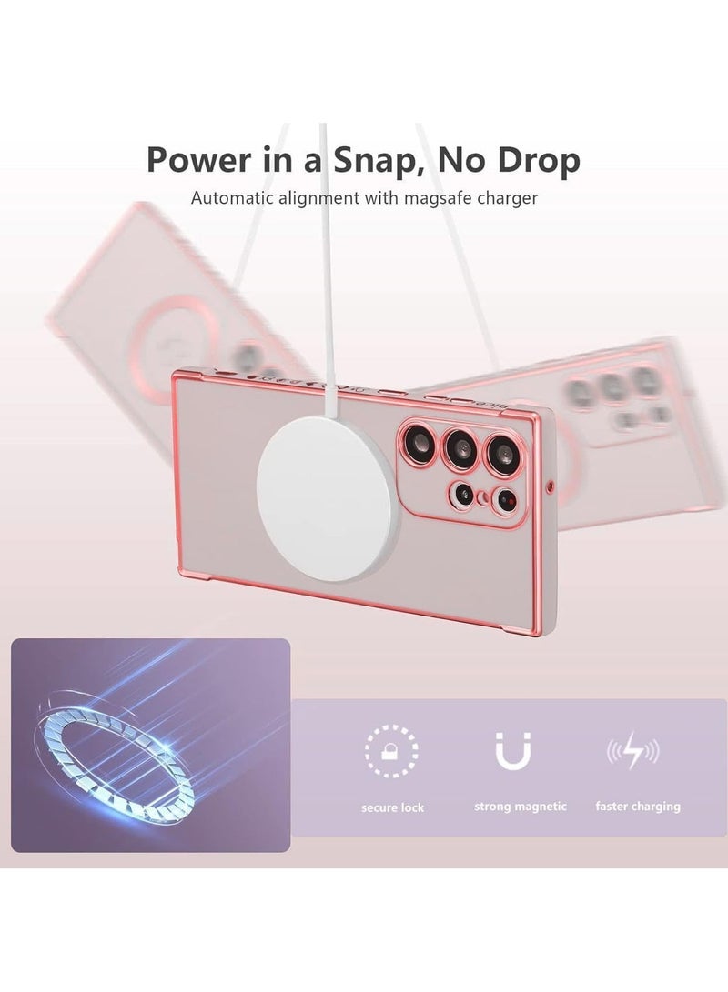 VKL Samsung Galaxy S25 Ultra Case Compatible with Mag-safe, for Women Cute Heart, Support Wireless Charging Electroplated Camera Lens Protection Cover Case for Samsung S25 Ultra (Pink) - Image 5