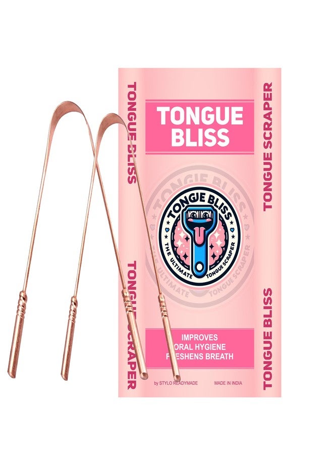 Bague Copper Tongue Cleaner for Managing Oral Health Reduces Bad Breath Supports Digestive Health Comfortable & Flexible Handle Easy & Safe to Use pack of 2 - Image 1