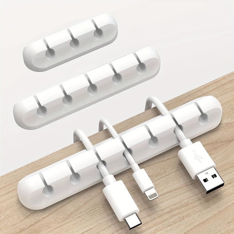 5 ثقوب حامل كابل USB من البلاستيك الأبيض منظم مكتبي خالٍ من التشابك تخزين متعدد المنافذ - Image 1